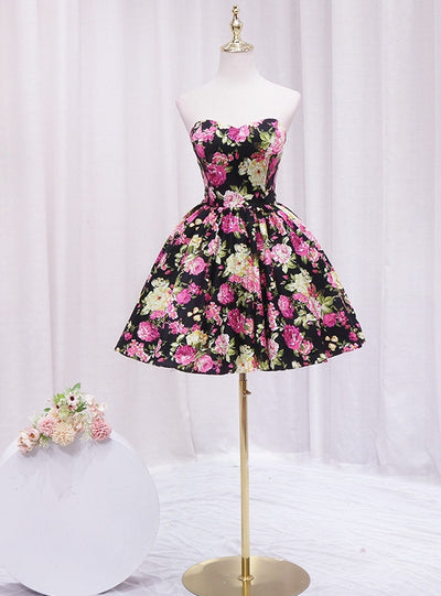 Simple Black Print Homecoming Dress