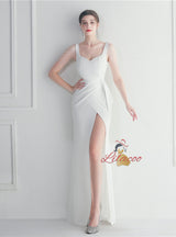 Straps Split Beading Prom Dress