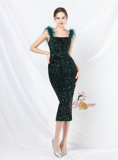 Straps Sequins Sleeveless Prom Dress