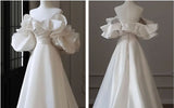White Satin Off the Shoulder Pleats Wedding Dress