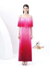 Gradient Pleats Off the Shoulder Long Dress