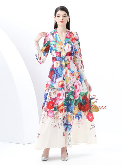 Long Sleeve Floral Print Long Dress