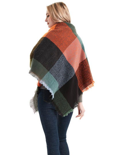 Thickened Warm Shawl Prickly Plaid Square Scarf