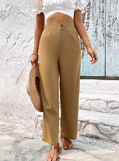 Solid Color High Waist Straight Pants