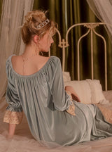 Solid Color Velvet Lace V-neck Loose Nightgown
