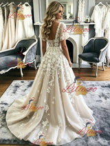 Tulle Square Neck Appliques Wedding Dress