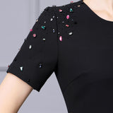Black Short Sleeve Crystal Mother Of the Brides Dress