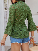 Casual Solid Color Hollow V-neck Shirt