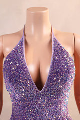 Purple Mermaid Sequins V-neck Prom Dress
