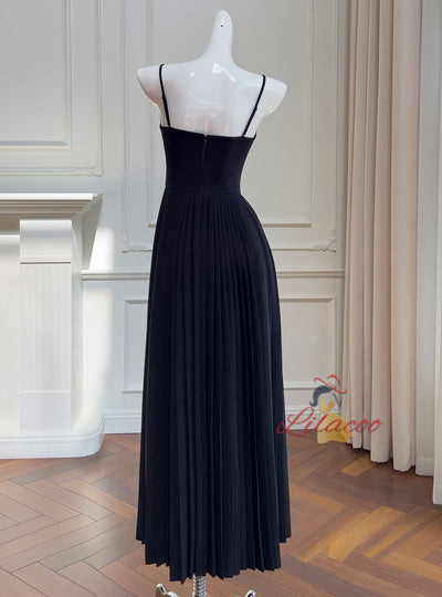 Black Strapless Pleats Prom Dress