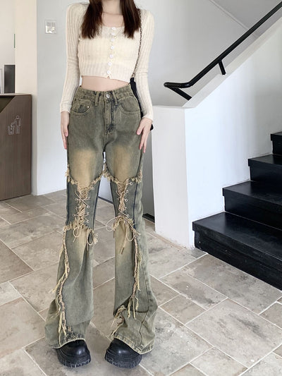 Retro Bow Horn Stretch Jeans