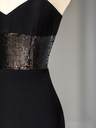 Black Mermaid Sequins Strapless Prom Dress