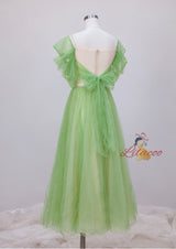 Green Tulle Pleats Flower Prom Dress