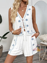 Casual Embroidered Vest Shorts Two-piece Suit