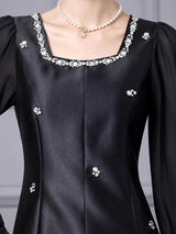 Black Satin Long Sleeve Mother Of The Bride Dress