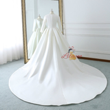 Ivory White Satin Long Sleeve Wedding Dress