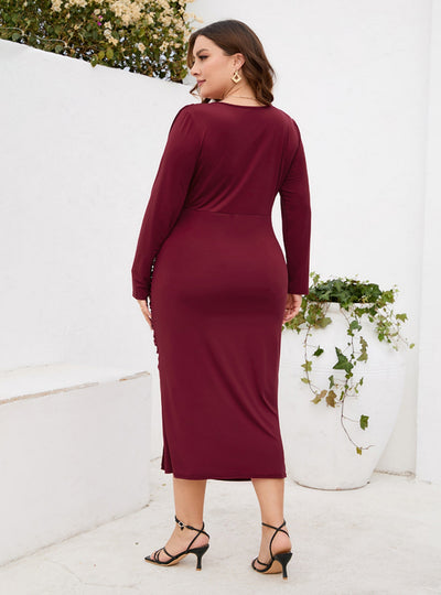 Split Slim V-neck Long Sleeve Dress