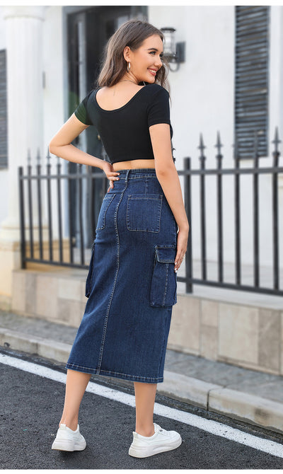 Pocket High Waist Slim Split Skirt