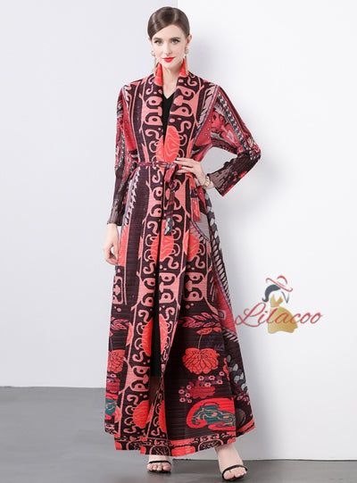 Women Fold Loose Large Print Coat