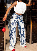 Tie-dyed Multi-pocket Jeans Pant