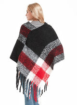 Thick Fringed Plaid Pullover Cloak