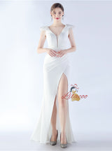 V-neck Mermaid Beading Split Prom Dress