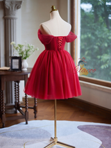 Burgundy Tulle Beading Homecoming Dress