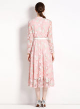 Pink Lace Long Sleeve Party Dress