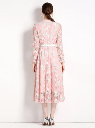 Pink Lace Long Sleeve Party Dress