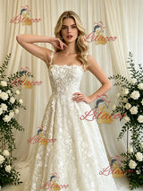 Beige Wite Lace Straps Wedding Dress
