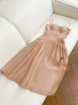 Champagne Suspenders Slim Prom Dress