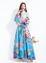 Retro Printed Long Sleeve Dress