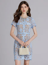 Lace Silm Waist Nail Drill Bow Slim Dress