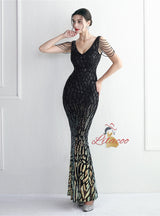 Sequins Mermaid V-neck Beading Prom Dress