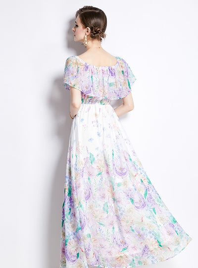 Lotus Leaf Big Swing Beach Split Chiffon Dress