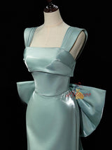 Green Mermaid Straps Prom Dress With Bow