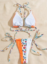Printed Multicolor Stitching Swimsuit