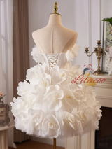 White Tulle 3D Flower Homecoming Dress