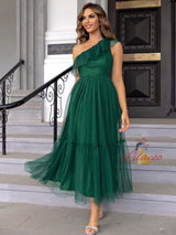One Shoulder Flounce Mesh Dress