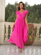 Sexy V-neck Pleated Long Dress