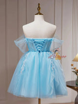 Blue Tulle Pleats Homecoming Dress