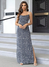 Sexy Slit Thigh Sequined Sling Dress