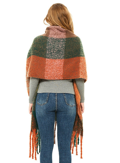 Thickened Thick Fringed Plaid Scarf Shawl