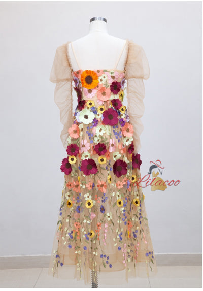 Long-sleeved Evening Dress with Detachable Sleeve