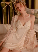 Sexy Backless Floral Nightdress Suit