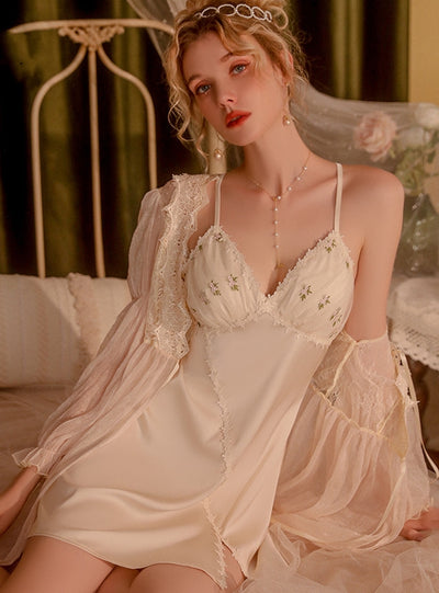 Sexy Backless Floral Nightdress Suit