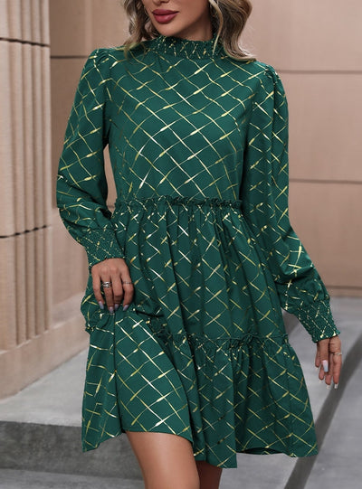 Diamond High Neck Long Sleeve Dress