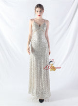 A-Line Sequins Spaghetti Straps Prom Dress