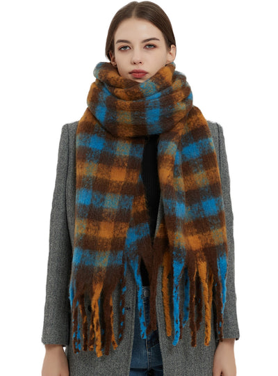 Coarse Beard Plaid Scarf Thickened Warm Shawl