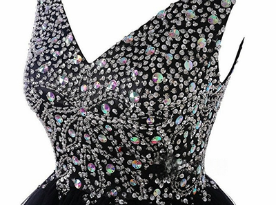 Black V-neck Tulle Beading Homecoming Dress